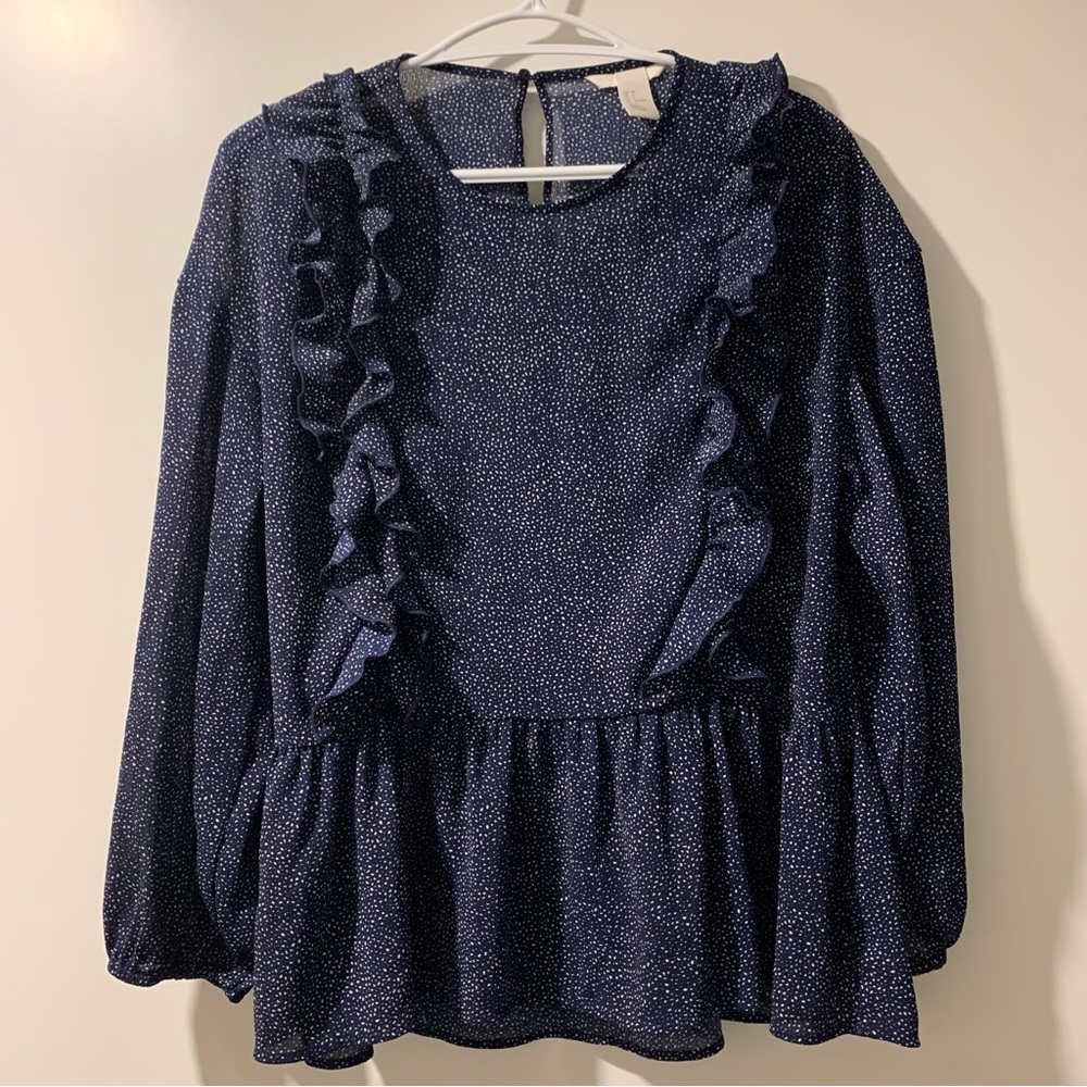 Polkadot Navy Flowey Top with Frill Details